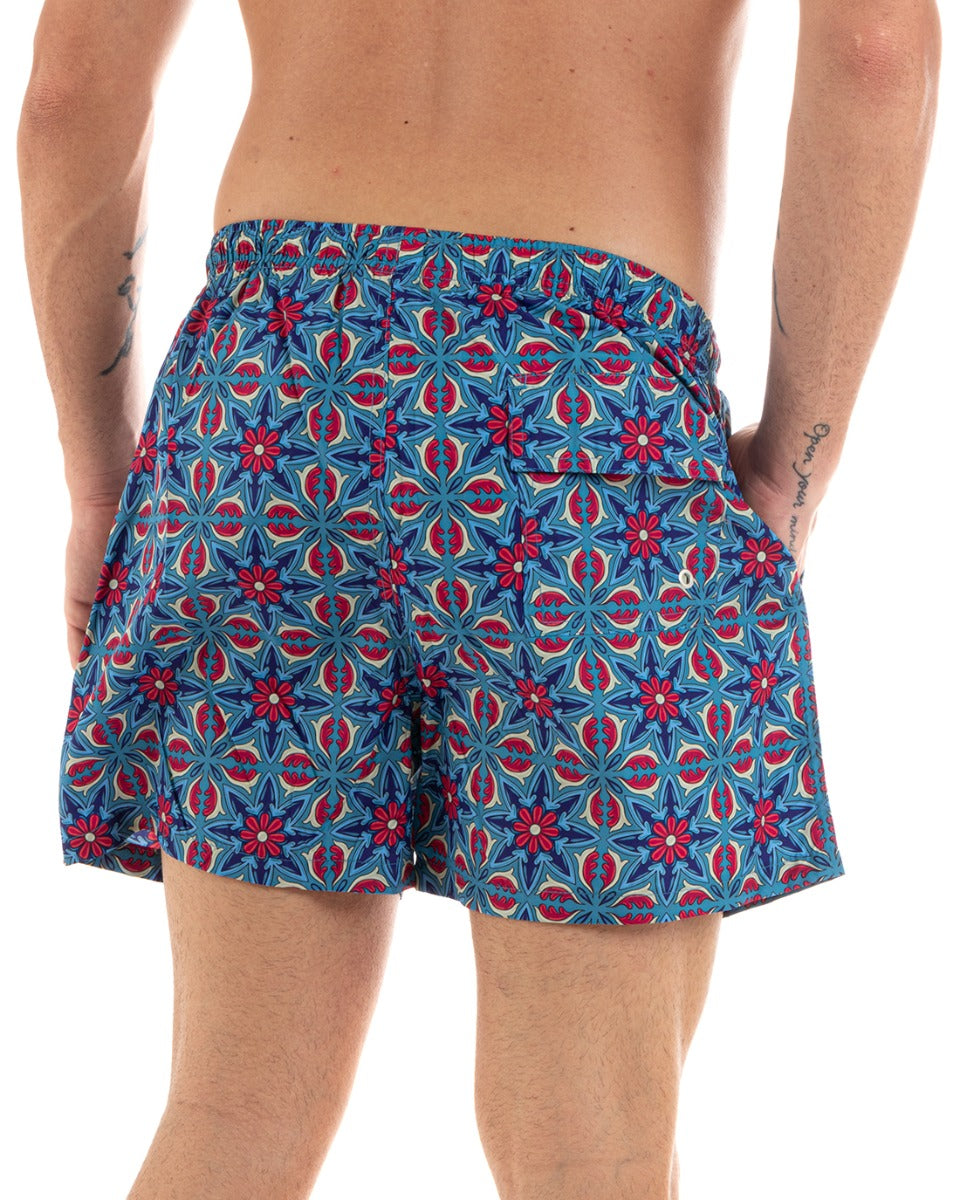 Costume Uomo Boxer Elastico Fantasia Floreale Casual Summer Blu GIOSAL-SU1197A