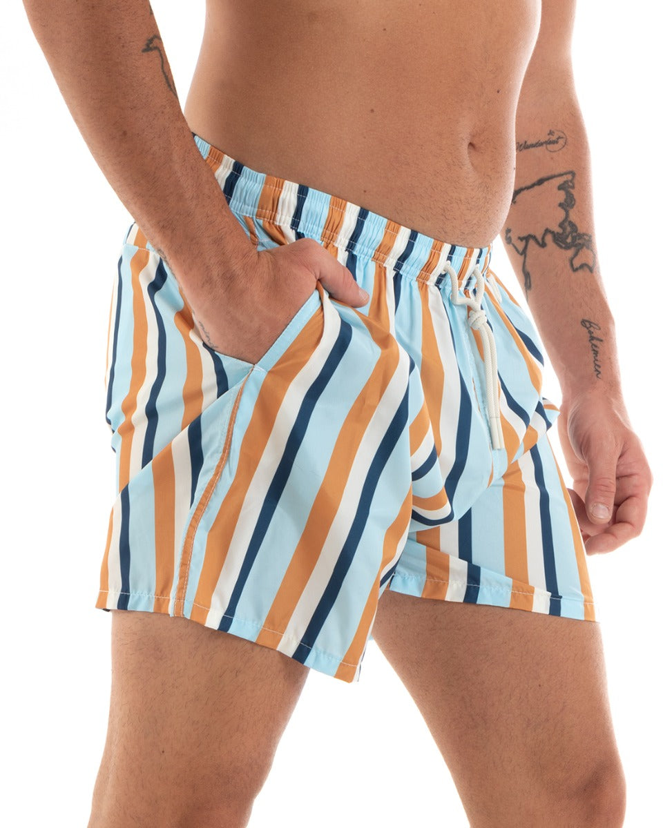 Costume Uomo Boxer Summer Fantasia a Righe Elastico Celeste Tasche GIOSAL-SU1199A