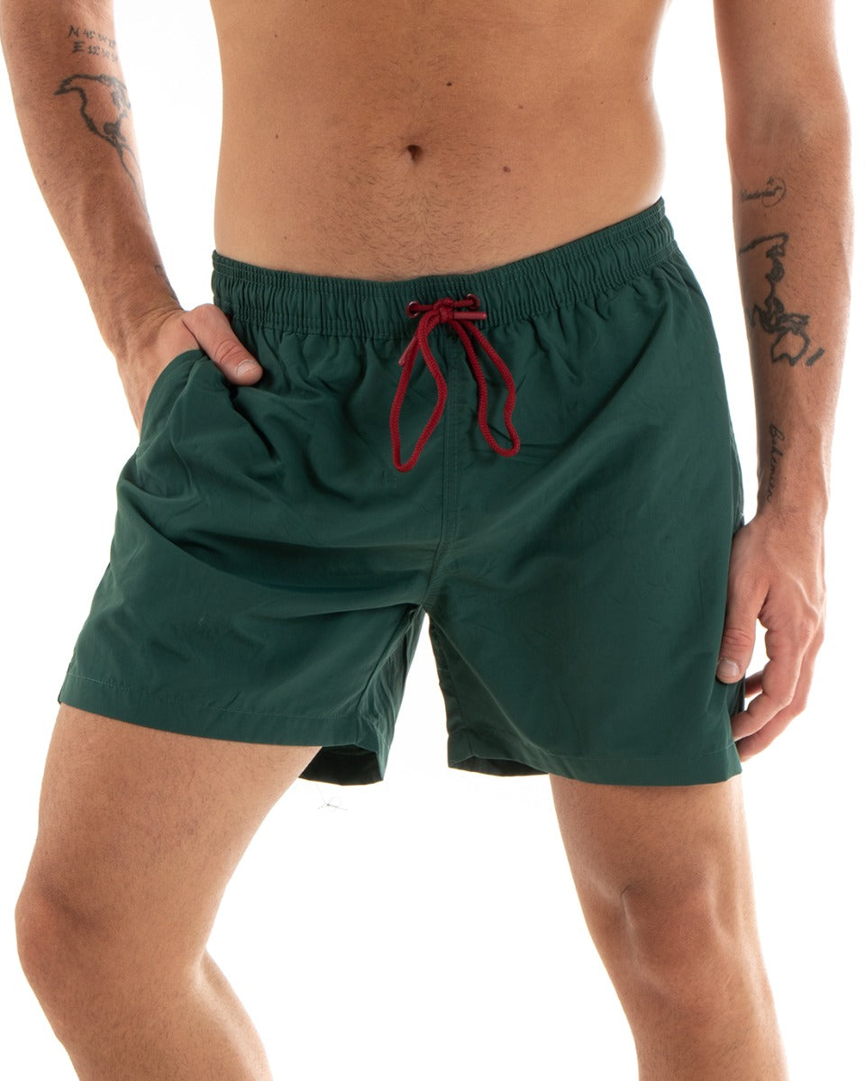 Costume Da Bagno Uomo Boxer Tinta Unita Elastico Verde GIOSAL-SU1210A