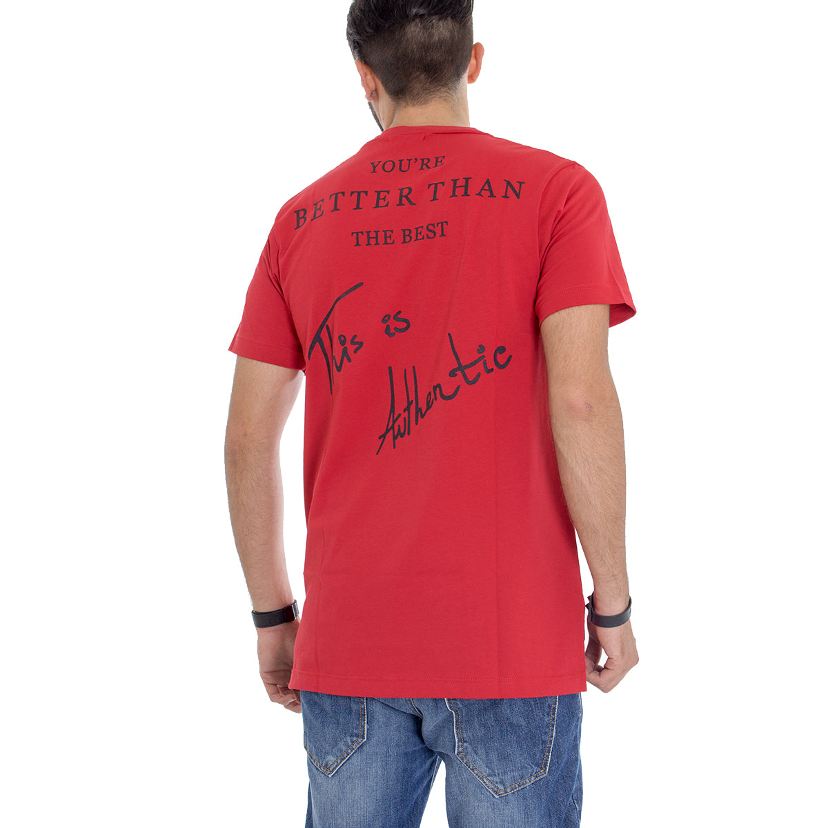 T-Shirt Uomo MOD Stampa Scritta Girocollo Vari Colori Rossa GIOSAL