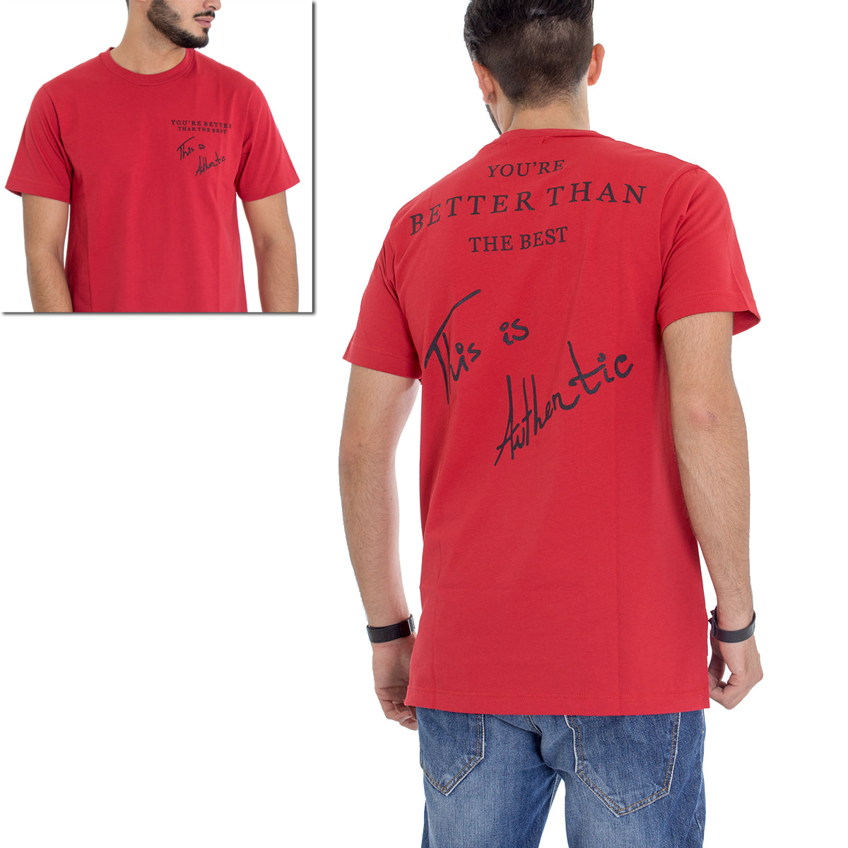 T-Shirt Uomo MOD Stampa Scritta Girocollo Vari Colori Rossa GIOSAL