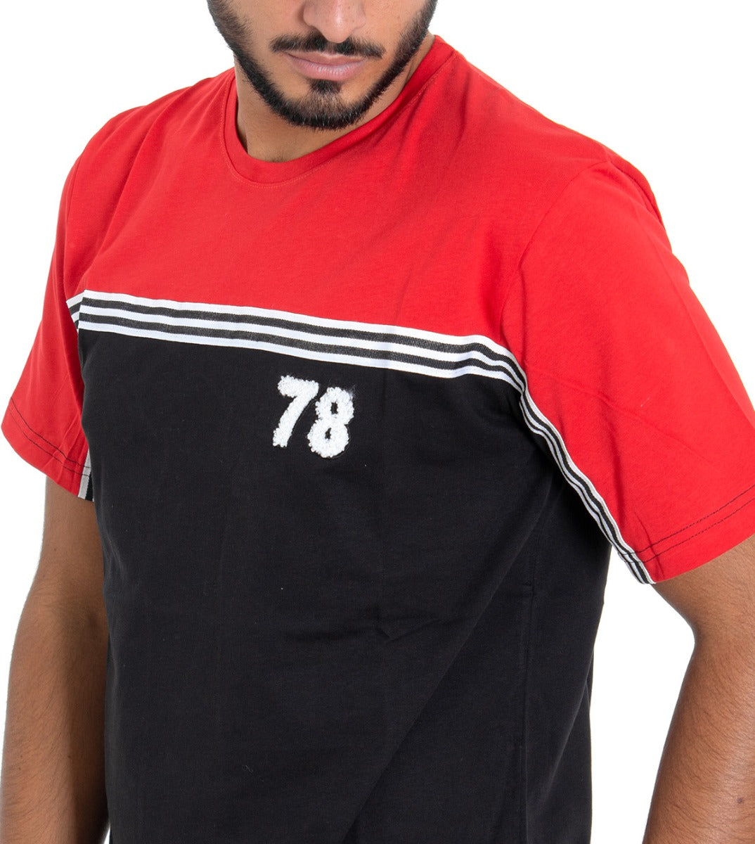 T-Shirt Uomo MOD Girocollo Righe Bicolore Rossa Nera Stampa Casual GIOSAL-TS2029A