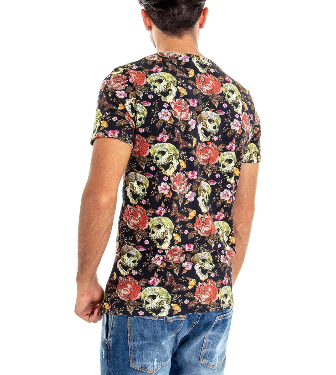 T-Shirt Uomo Maglia Girocollo Mezza Maniche Stampa Teschio Fantasia Maniche Corte GIOSAL