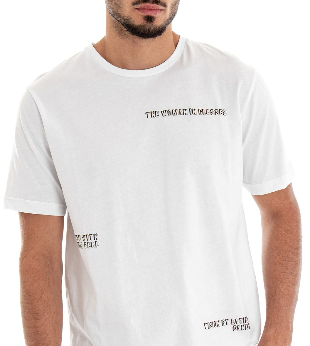 T-shirt Uomo Maglia Manica Corta Stampa Retro Bianco Cotone GIOSAL
