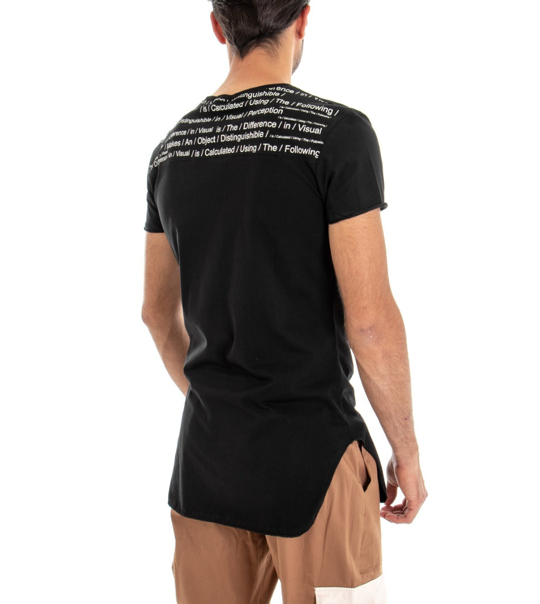 T-shirt Uomo Maglia Maniche Corte Stampa Scritta Tessuto Leggero Cotone Tinta Unita Nero GIOSAL