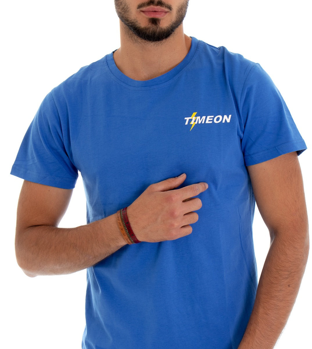 T-shirt Uomo Cotone Maglia Manica Corta Stampa Tinta Unita Blu Royal Slim GIOSAL-TS2238A