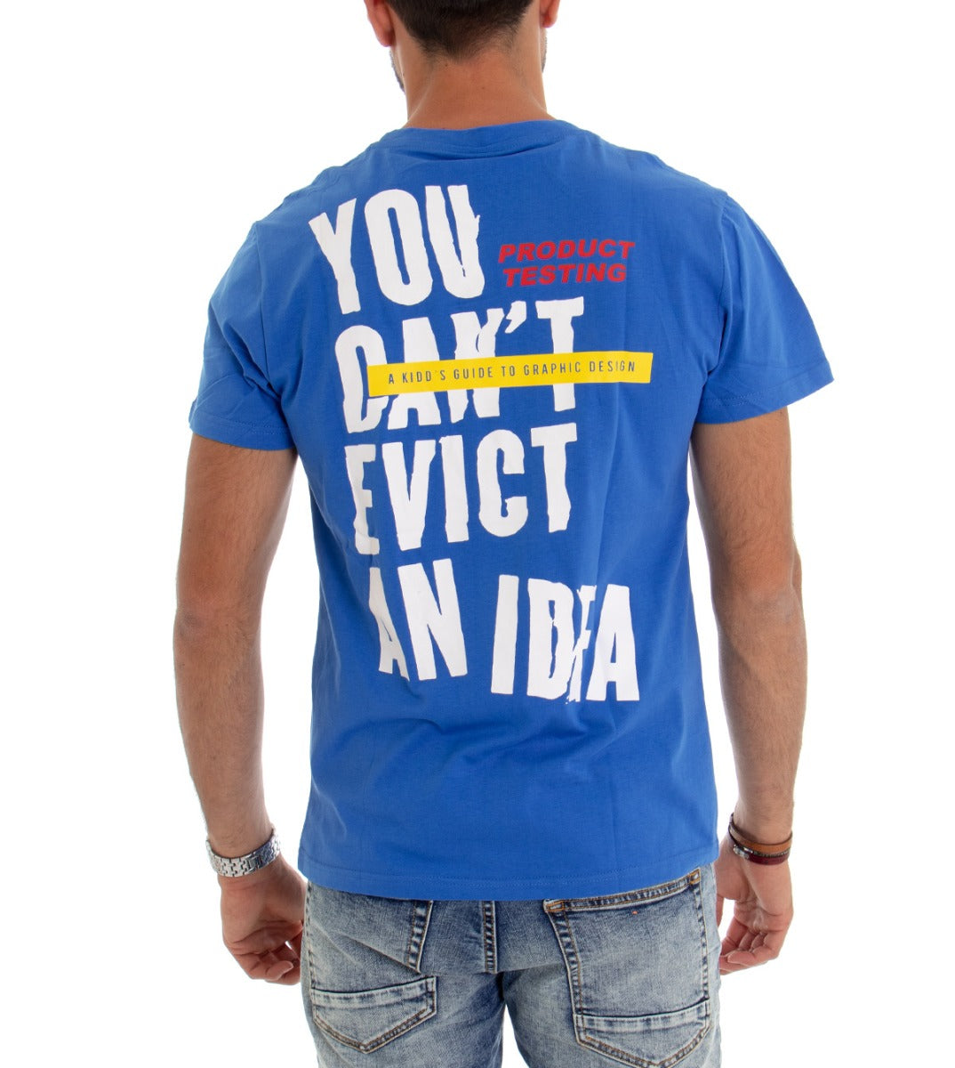 T-shirt Uomo Cotone Maglia Manica Corta Stampa Tinta Unita Blu Royal Slim GIOSAL-TS2238A