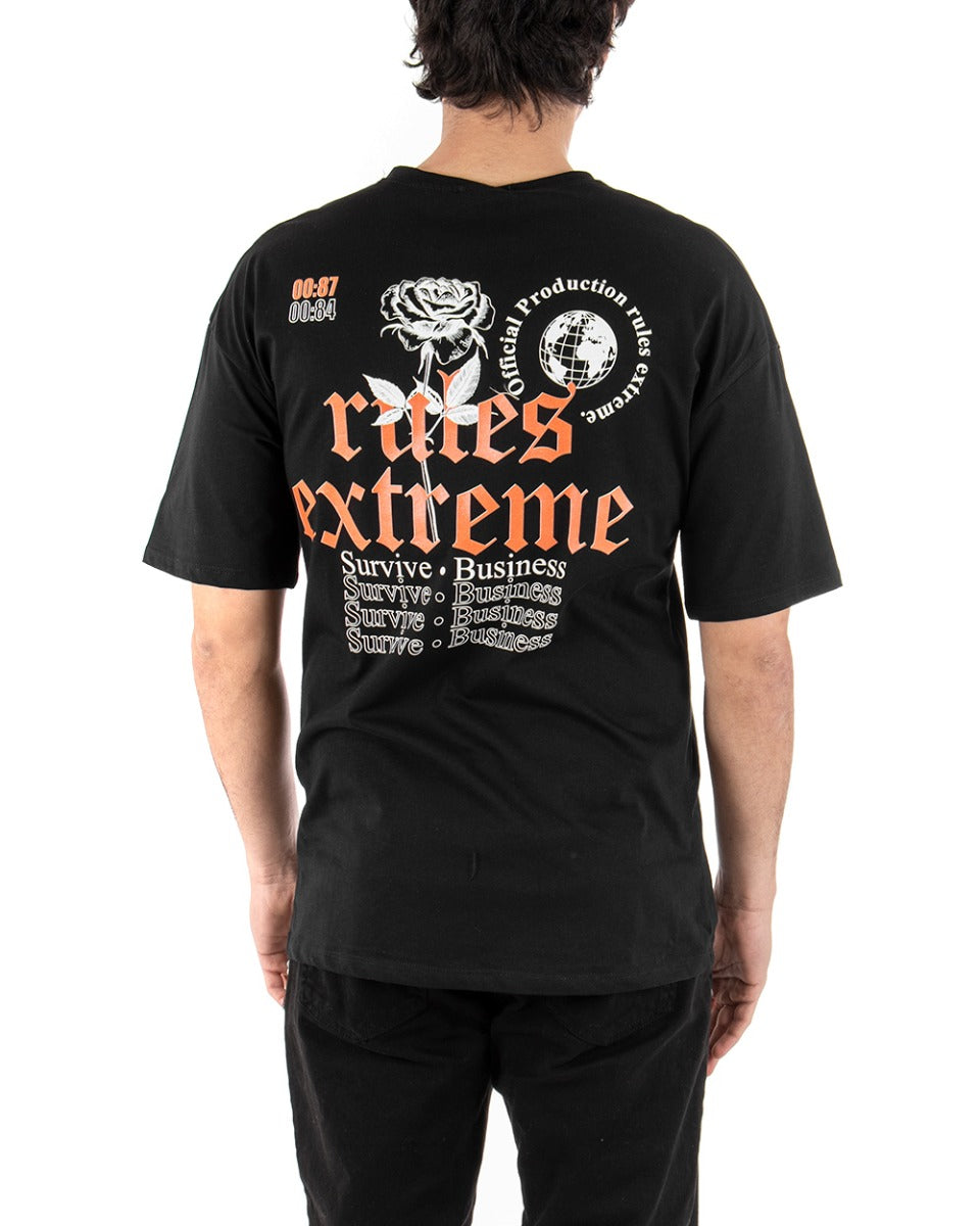 T-shirt Uomo Stampa Retro Fondo Nero Maniche Corte GIOSAL-TS2398A