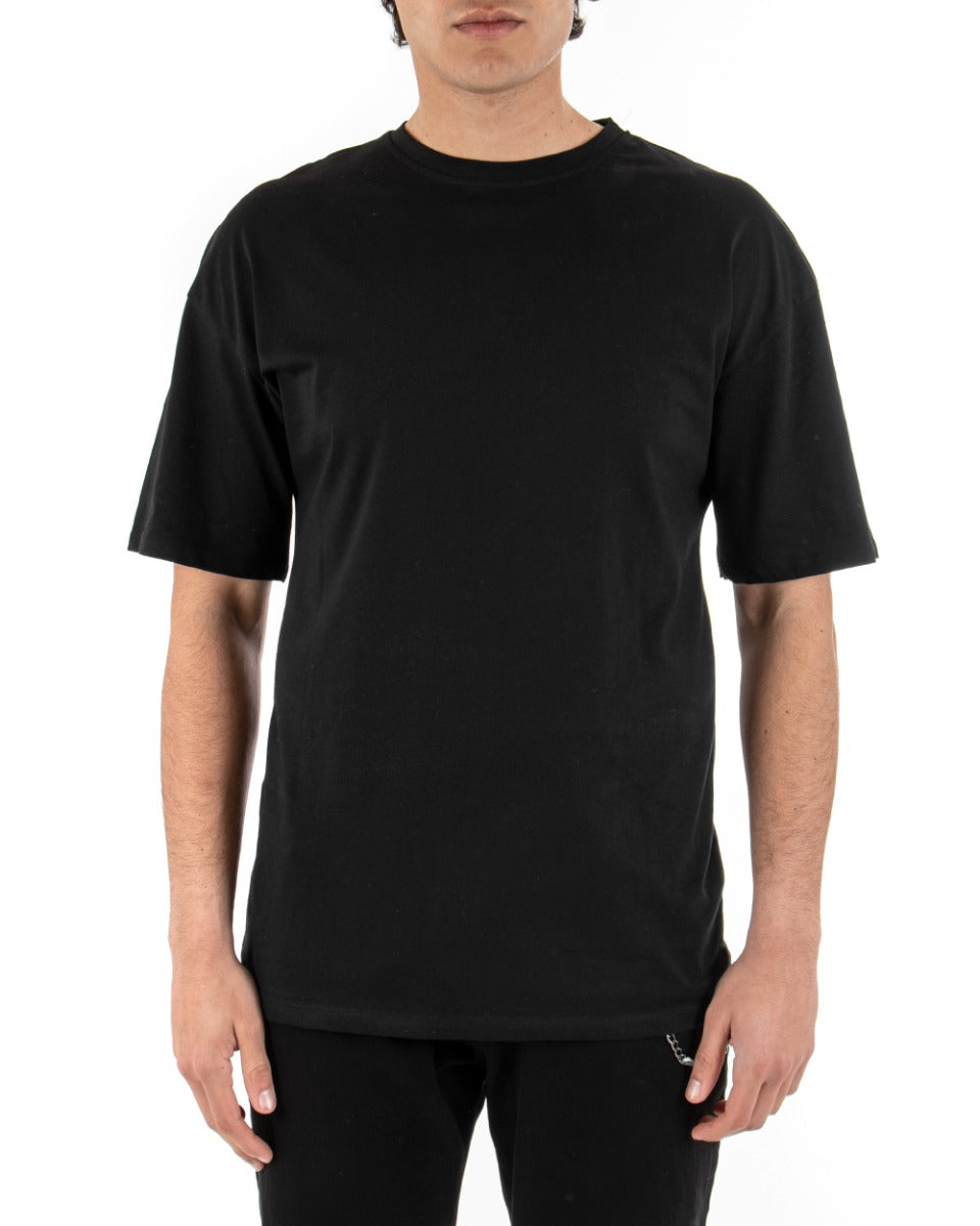 T-shirt Uomo Stampa Retro Fondo Nero Maniche Corte GIOSAL-TS2398A