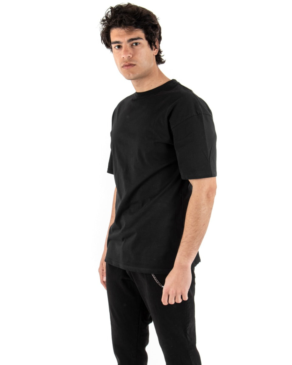 T-shirt Uomo Stampa Retro Fondo Nero Maniche Corte GIOSAL-TS2398A