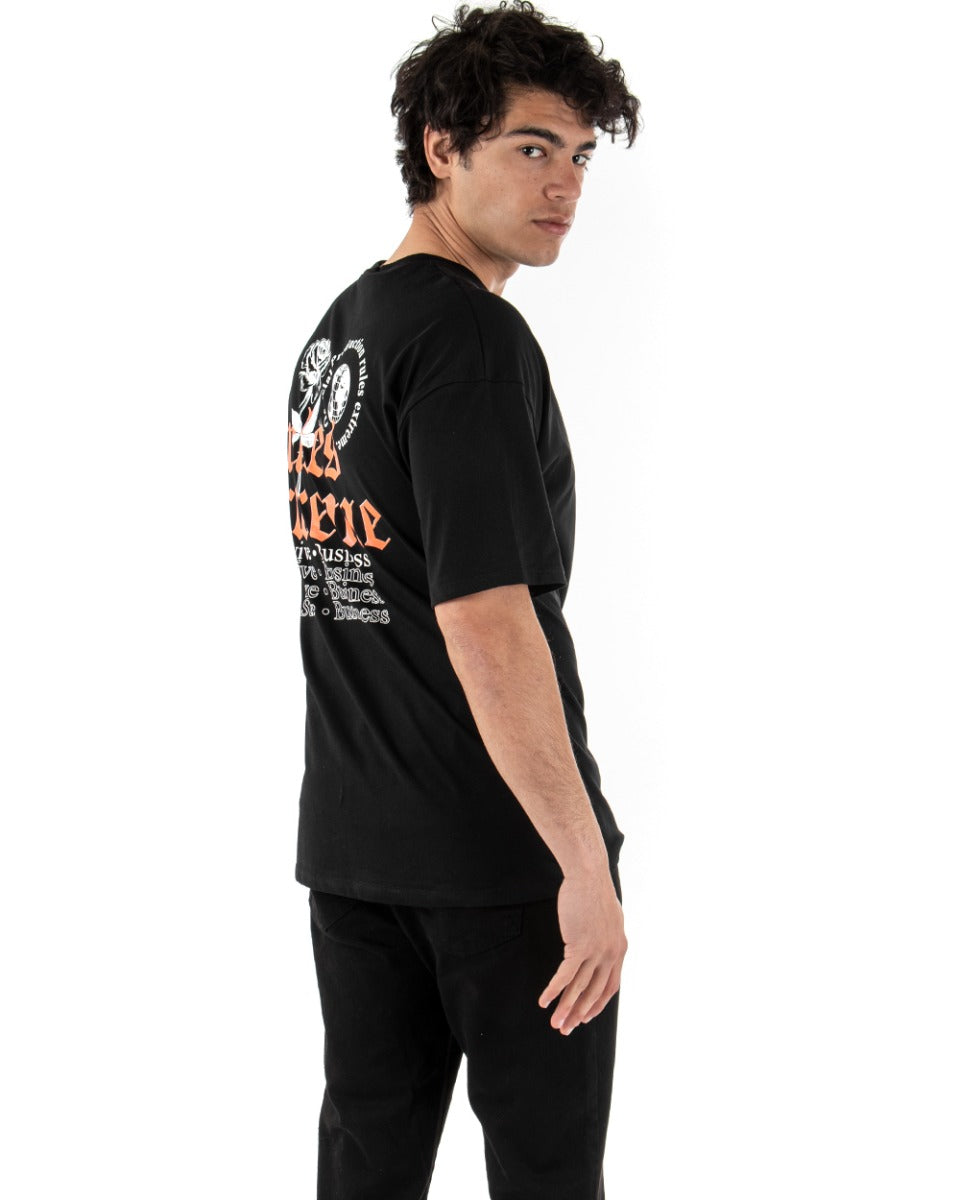 T-shirt Uomo Stampa Retro Fondo Nero Maniche Corte GIOSAL-TS2398A
