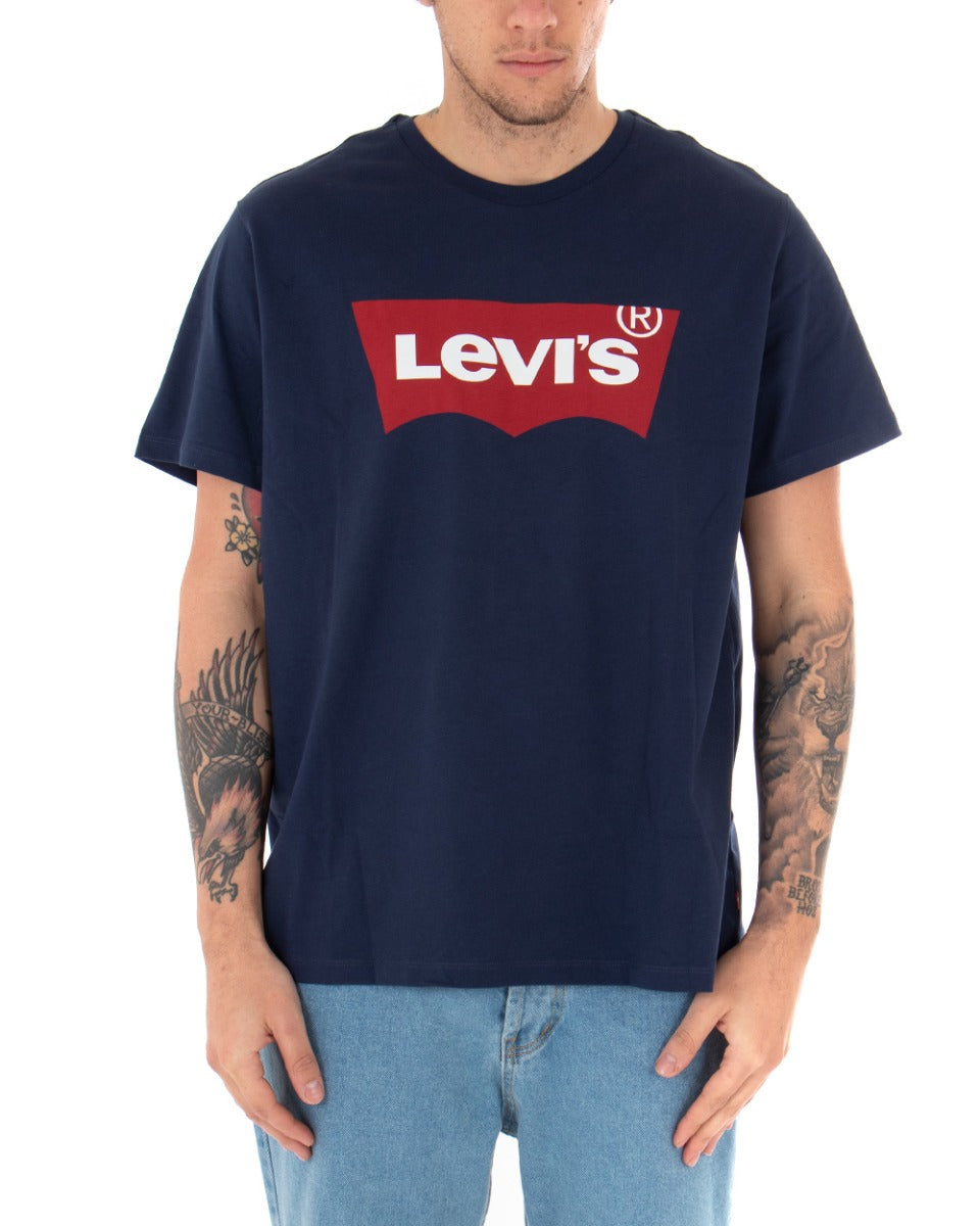 T-shirt Uomo Levi's Tinta Unita Blu Girocollo Logo Bianca Maniche Corte GIOSAL-TS2421A