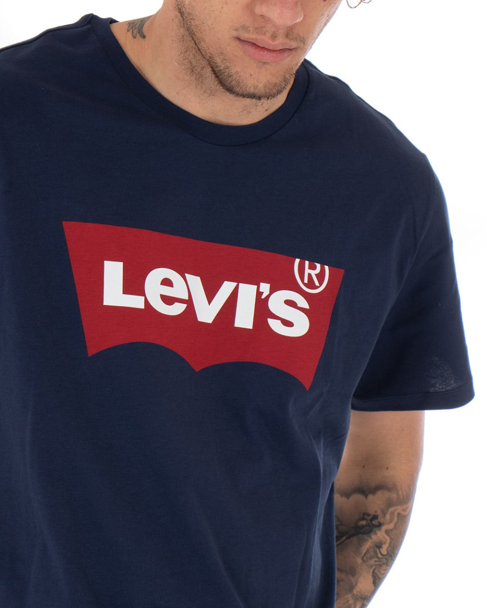 T-shirt Uomo Levi's Tinta Unita Blu Girocollo Logo Bianca Maniche Corte GIOSAL-TS2421A