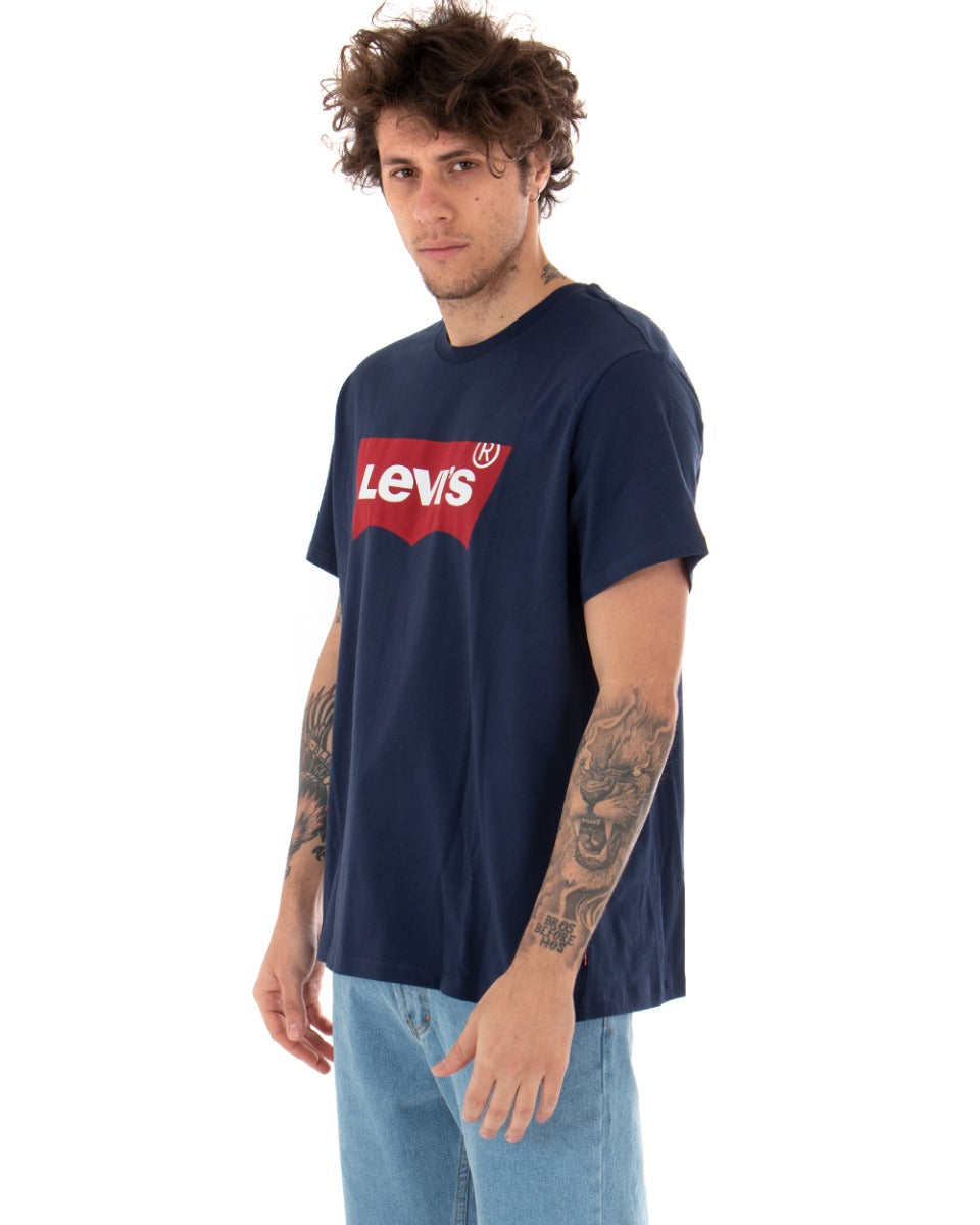 T-shirt Uomo Levi's Tinta Unita Blu Girocollo Logo Bianca Maniche Corte GIOSAL-TS2421A