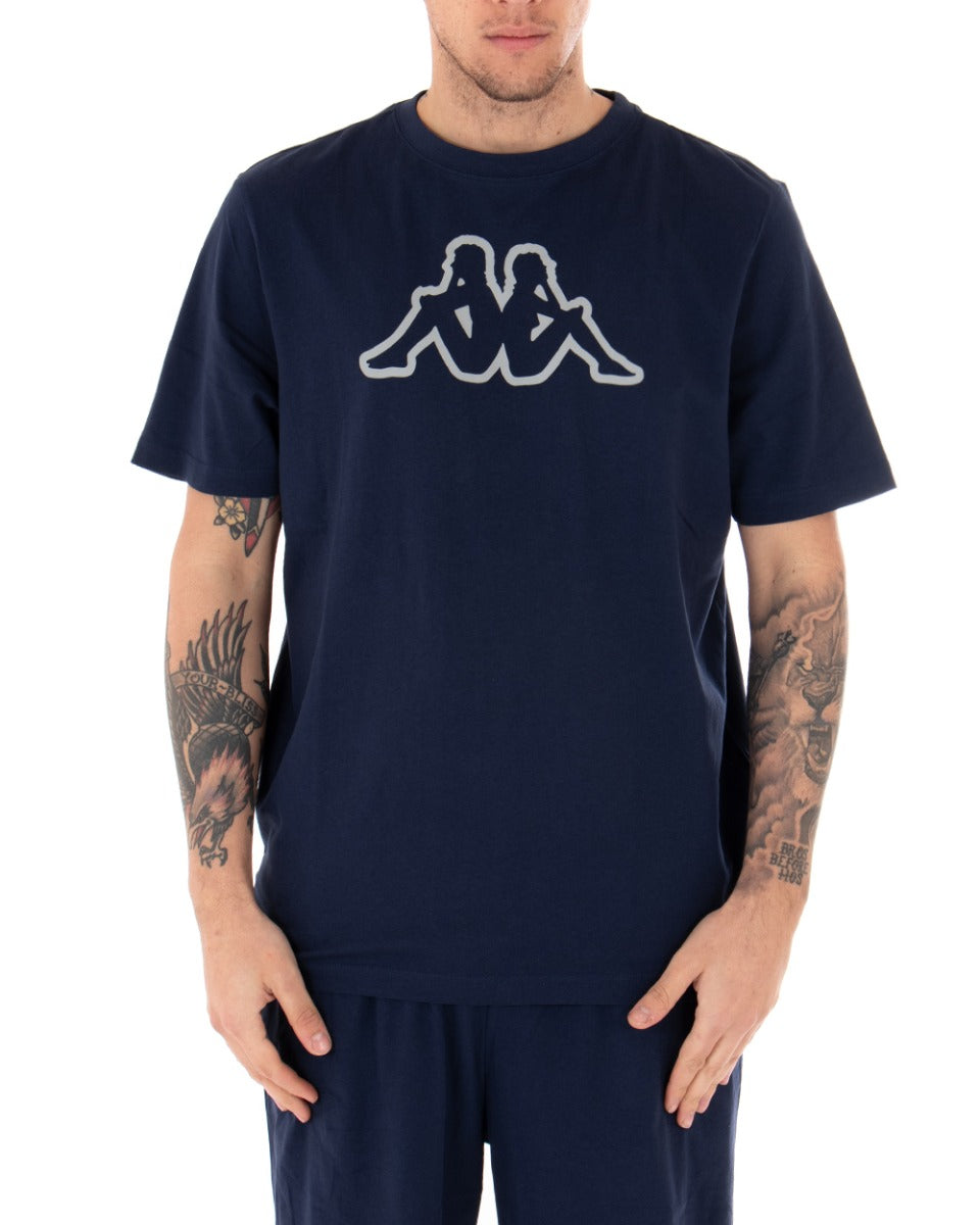 T-shirt Uomo Kappa Logo MM Logo Cromen Tinta Unita Blu Girocollo Maniche Corte Casual GIOSAL-TS2422A