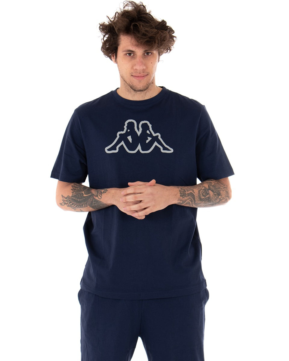 T-shirt Uomo Kappa Logo MM Logo Cromen Tinta Unita Blu Girocollo Maniche Corte Casual GIOSAL-TS2422A