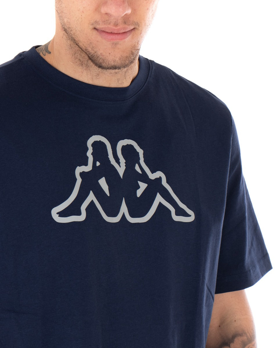 T-shirt Uomo Kappa Logo MM Logo Cromen Tinta Unita Blu Girocollo Maniche Corte Casual GIOSAL-TS2422A