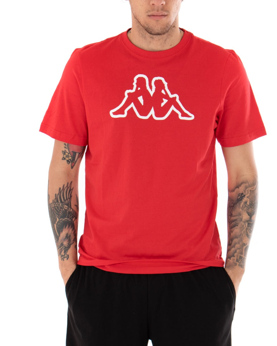 T-shirt Uomo Kappa MM Logo Cromen Tinta Unita Rossa Girocollo Maniche Corte Casual GIOSAL-TS2429A