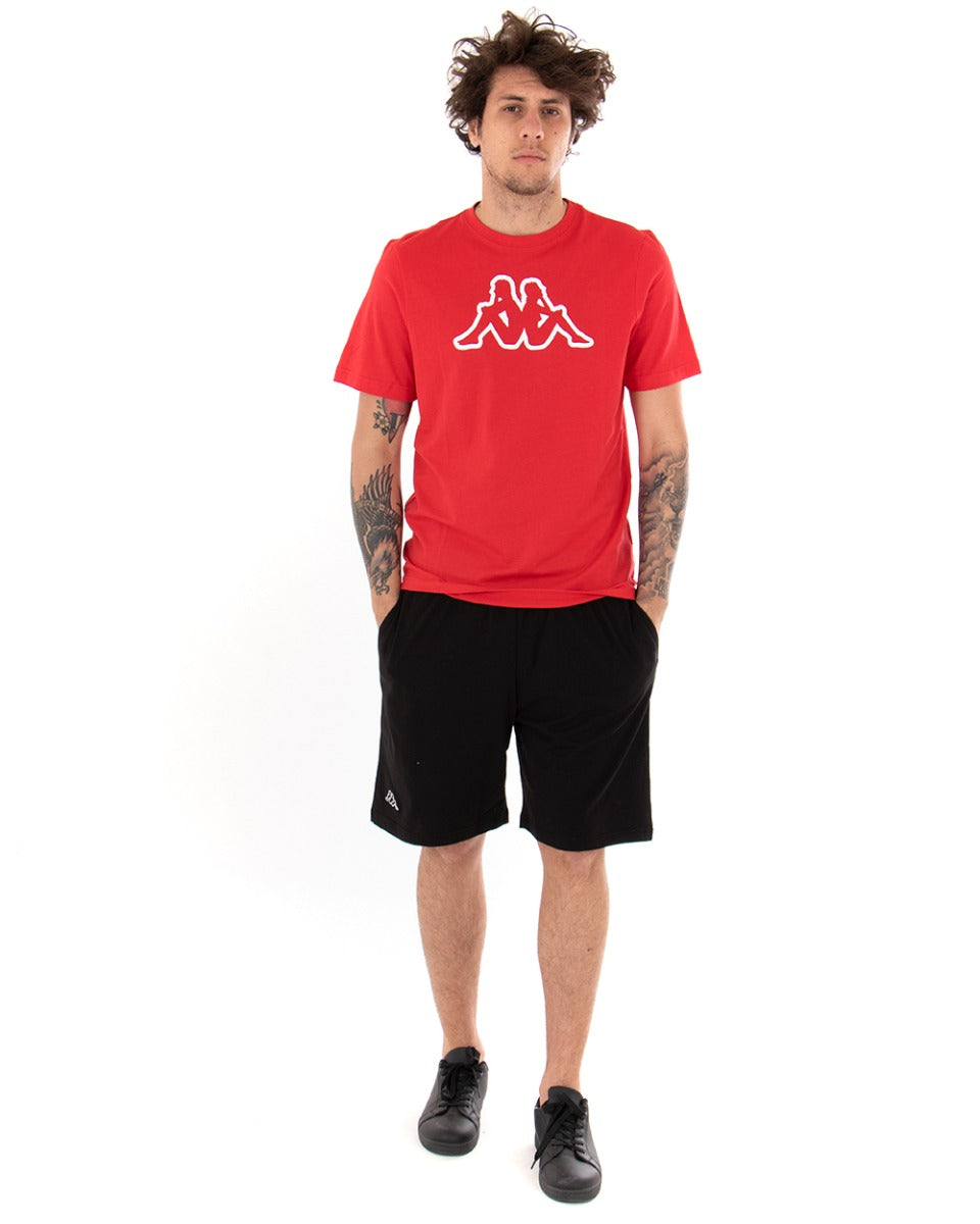 T-shirt Uomo Kappa MM Logo Cromen Tinta Unita Rossa Girocollo Maniche Corte Casual GIOSAL-TS2429A