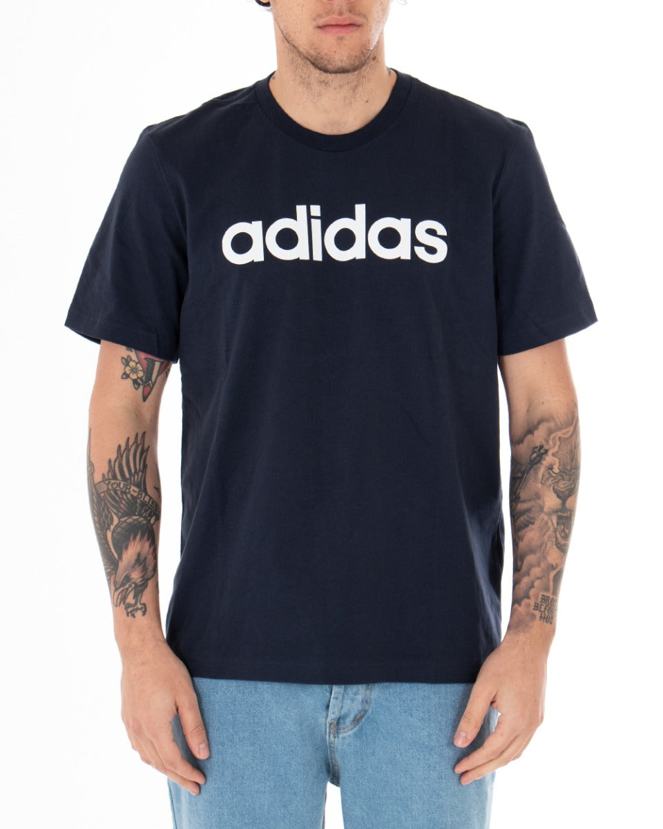 T-shirt Uomo Adidas Logo Lin Tee Stampa Tinta Unita Blu Girocollo Cotone Maniche Corte GIOSAL