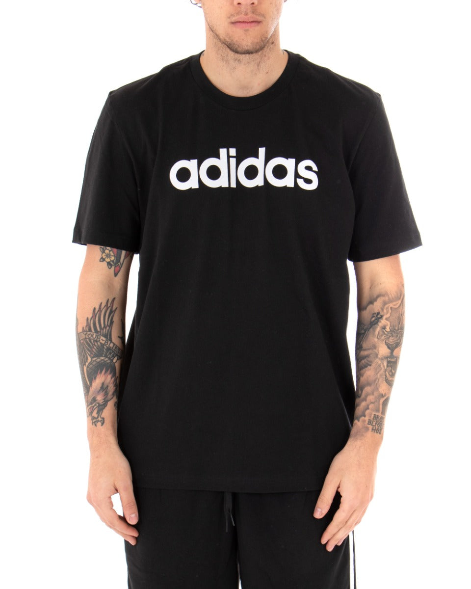 T-shirt Uomo Adidas Logo Lin Tee Stampa Tinta Unita Nera Girocollo Cotone Maniche Corte GIOSAL-TS2431A
