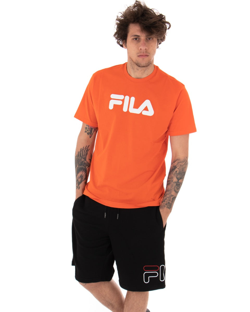 T-shirt Uomo Fila Classic Pure Tinta Unita Arancione Logo Maniche Corte GIOSAL-TS2434A