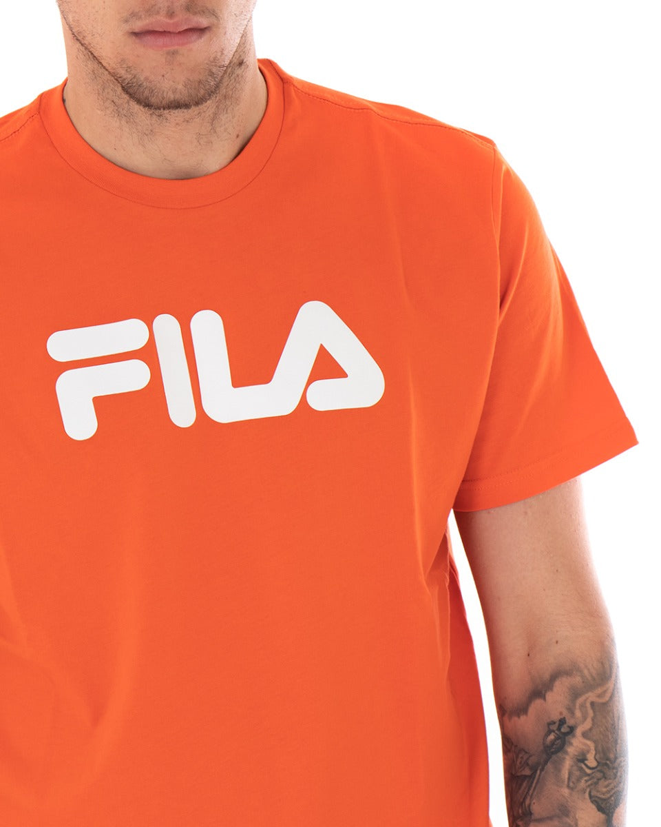 T-shirt Uomo Fila Classic Pure Tinta Unita Arancione Logo Maniche Corte GIOSAL