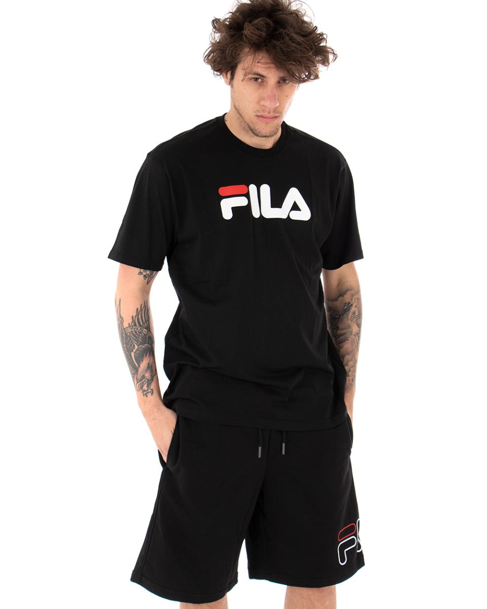 T-shirt Uomo Fila Classic Pure Tinta Unita Nera Logo Maniche Corte GIOSAL