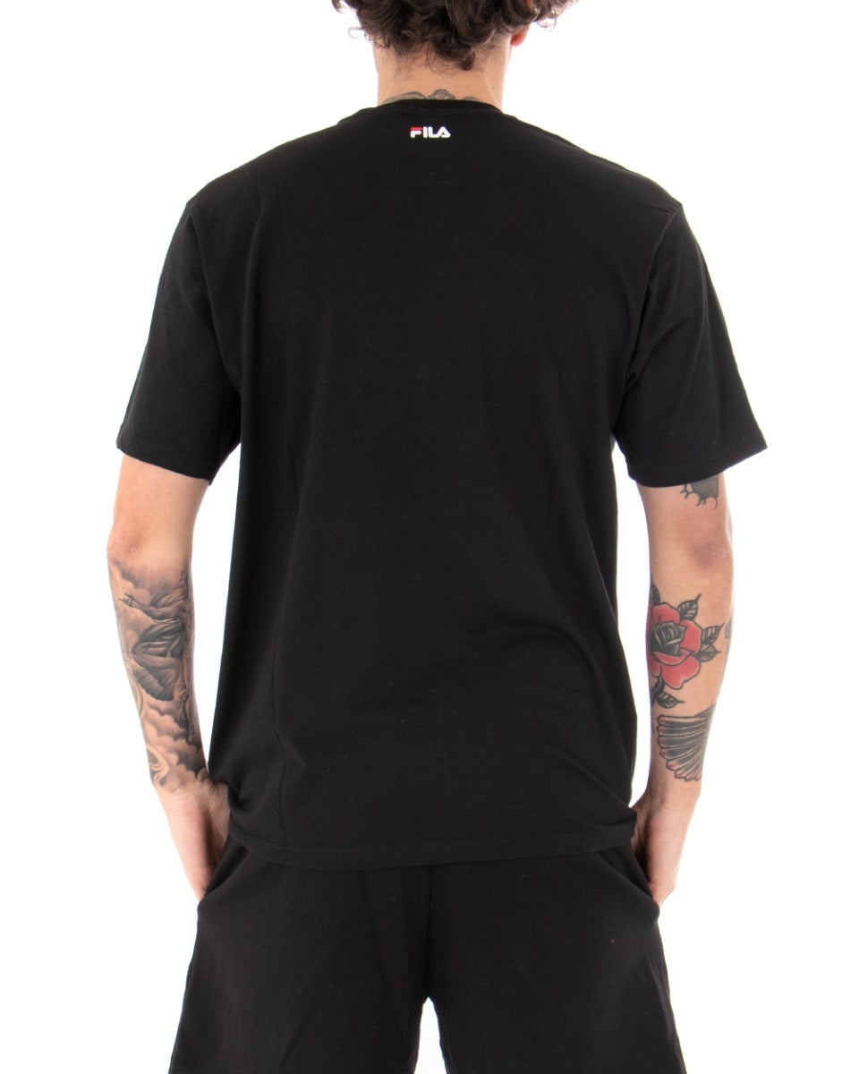 T-shirt Uomo Fila Classic Pure Tinta Unita Nera Logo Maniche Corte GIOSAL