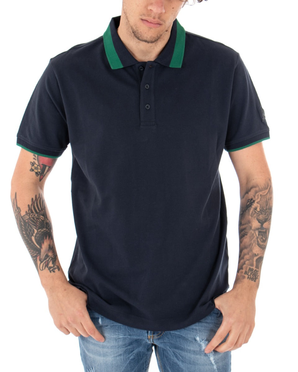 T-shirt Uomo Polo Invicta Piquet Logo Colletto Casual Bottoni Blu Scuro GIOSAL-TS2484A