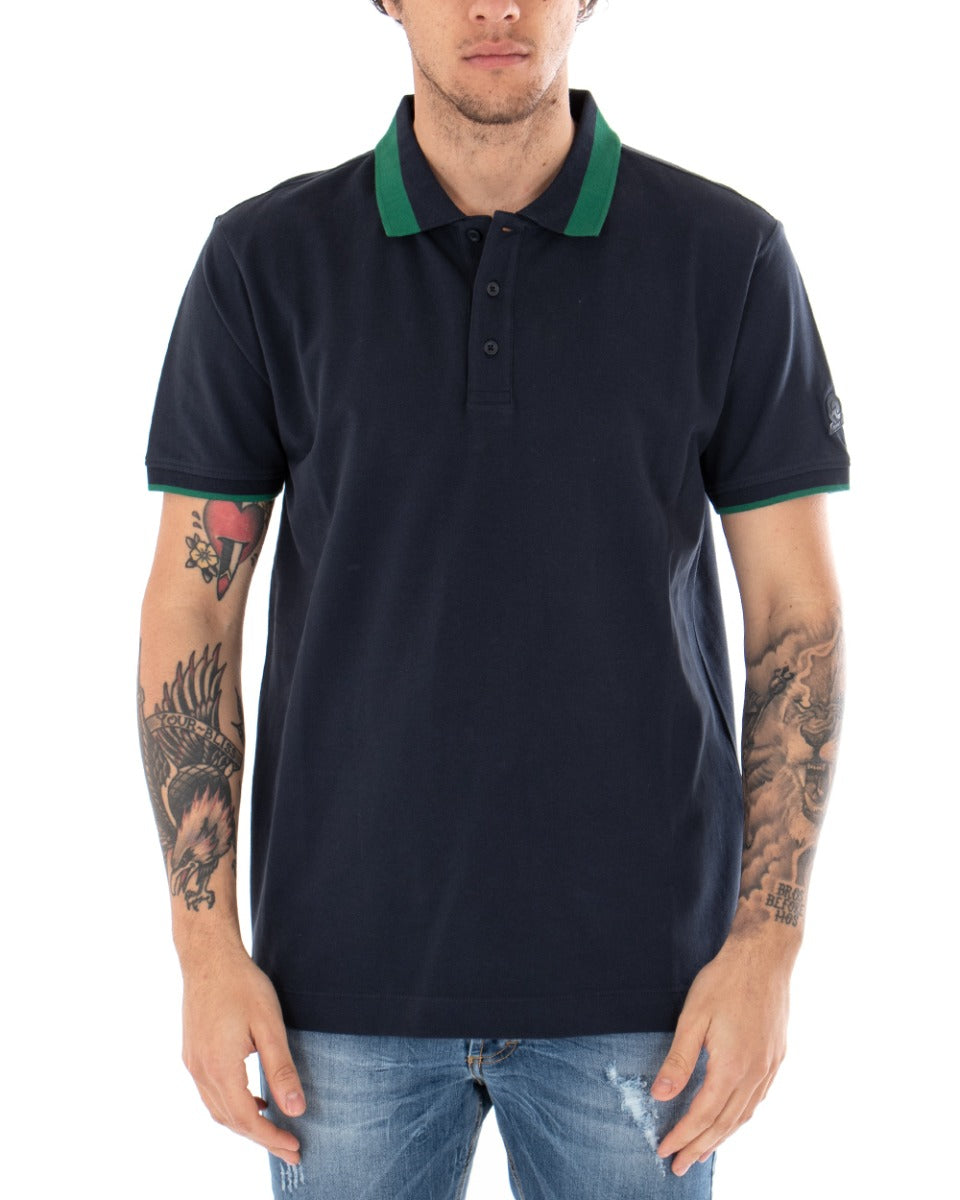 T-shirt Uomo Polo Invicta Piquet Logo Colletto Casual Bottoni Blu Scuro GIOSAL-TS2484A