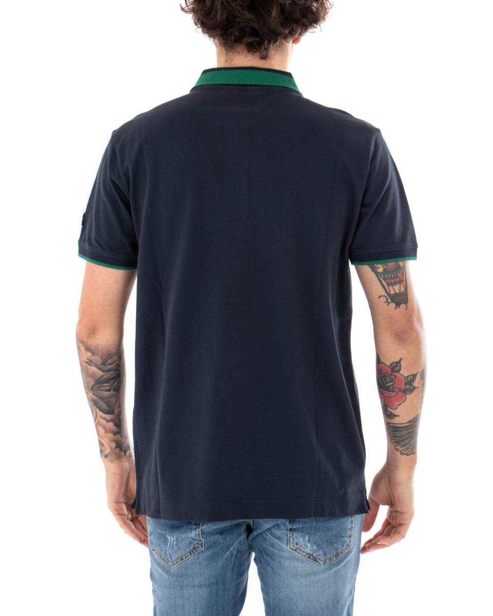 T-shirt Uomo Polo Invicta Piquet Logo Colletto Casual Bottoni Blu Scuro GIOSAL-TS2484A