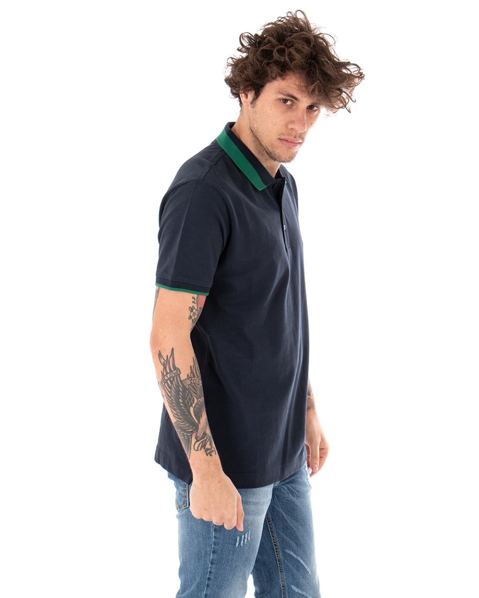 T-shirt Uomo Polo Invicta Piquet Logo Colletto Casual Bottoni Blu Scuro GIOSAL-TS2484A