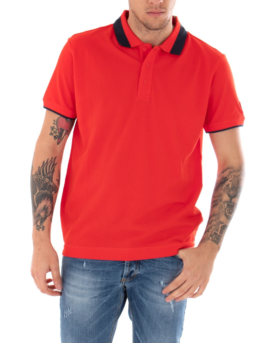 T-shirt Uomo Polo Invicta Piquet Logo Colletto Casual Bottoni Rosso GIOSAL-TS2485A
