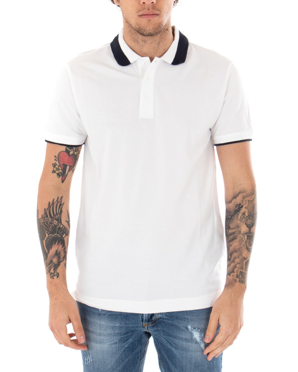 T-shirt Uomo Polo Invicta Piquet Logo Colletto Casual Bottoni Bianco GIOSAL-TS2486A