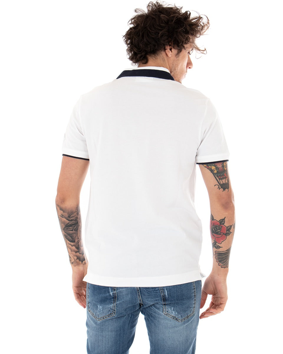 T-shirt Uomo Polo Invicta Piquet Logo Colletto Casual Bottoni Bianco GIOSAL-TS2486A