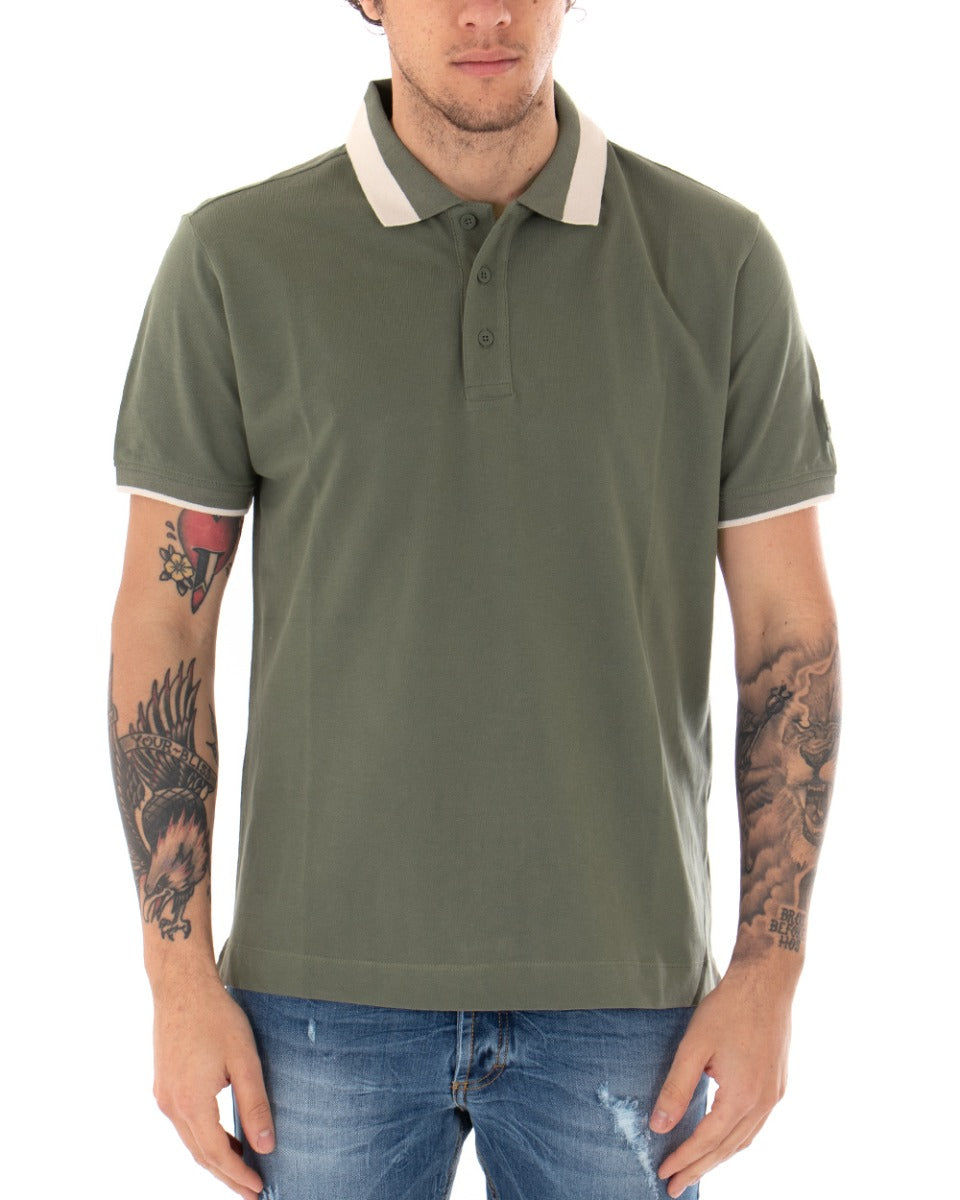 T-shirt Uomo Polo Invicta Piquet Logo Colletto Casual Bottoni Verde Militare GIOSAL-TS2487A