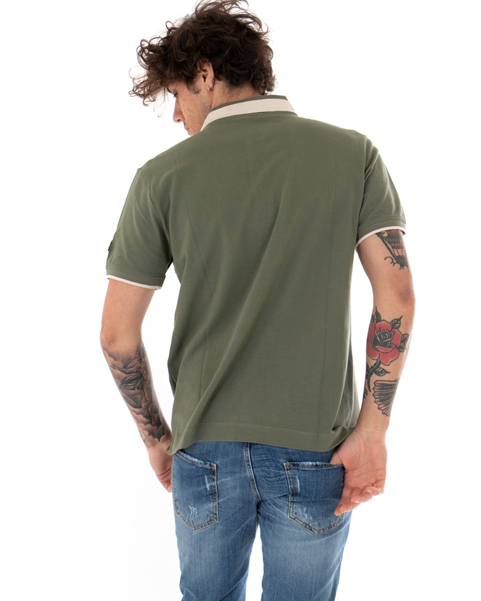 T-shirt Uomo Polo Invicta Piquet Logo Colletto Casual Bottoni Verde Militare GIOSAL-TS2487A