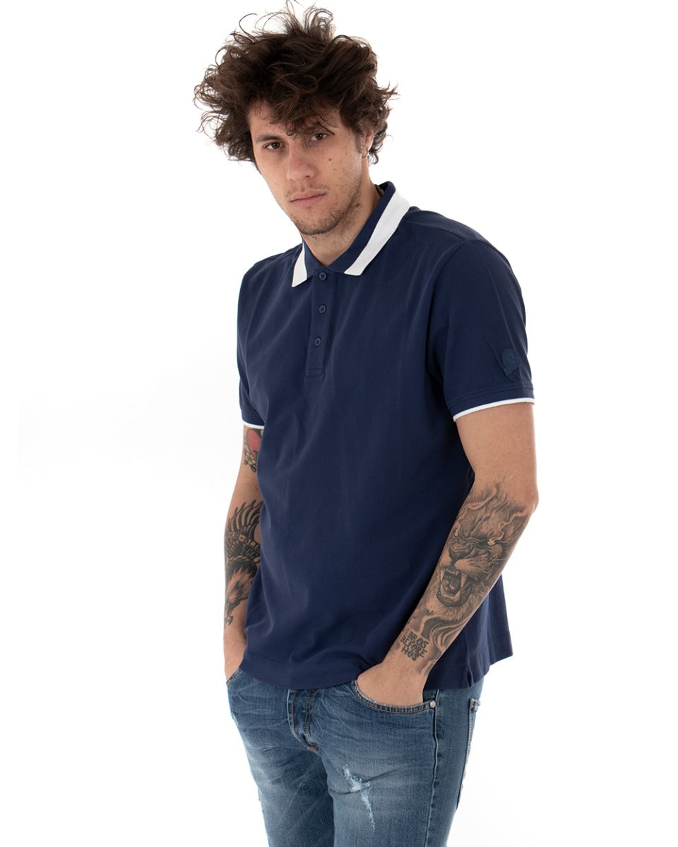 T-shirt Uomo Polo Invicta Piquet Logo Colletto Casual Bottoni Blu GIOSAL-TS2490A