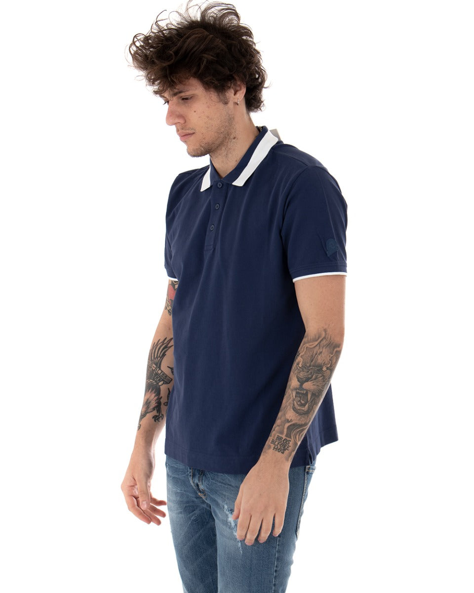 T-shirt Uomo Polo Invicta Piquet Logo Colletto Casual Bottoni Blu GIOSAL-TS2490A