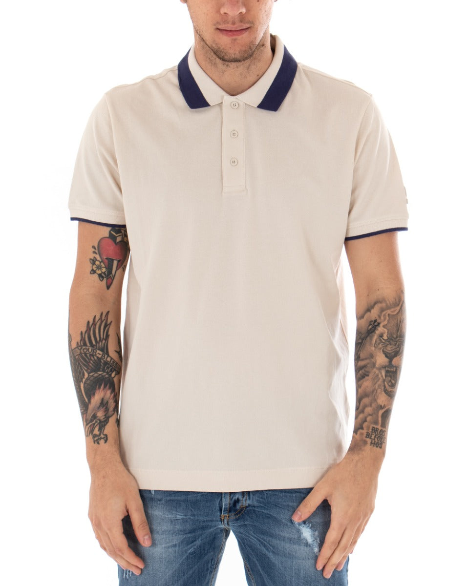 T-shirt Uomo Polo Invicta Piquet Logo Colletto Casual Bottoni Beige GIOSAL-TS2491A