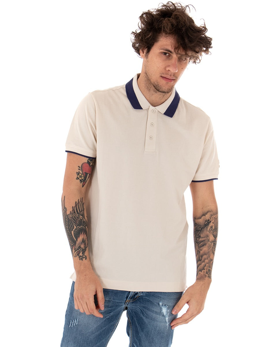 T-shirt Uomo Polo Invicta Piquet Logo Colletto Casual Bottoni Beige GIOSAL-TS2491A