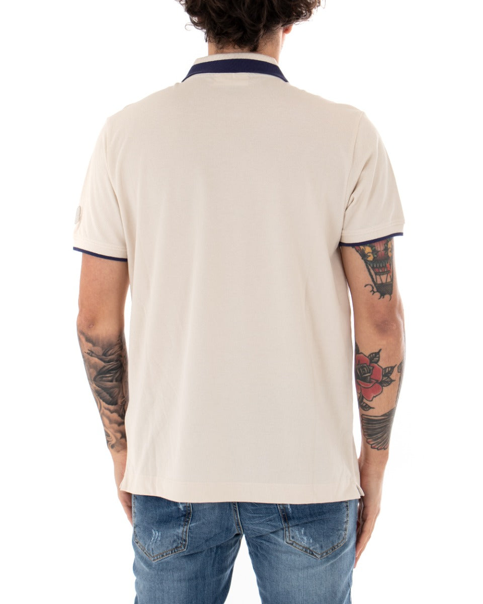 T-shirt Uomo Polo Invicta Piquet Logo Colletto Casual Bottoni Beige GIOSAL-TS2491A
