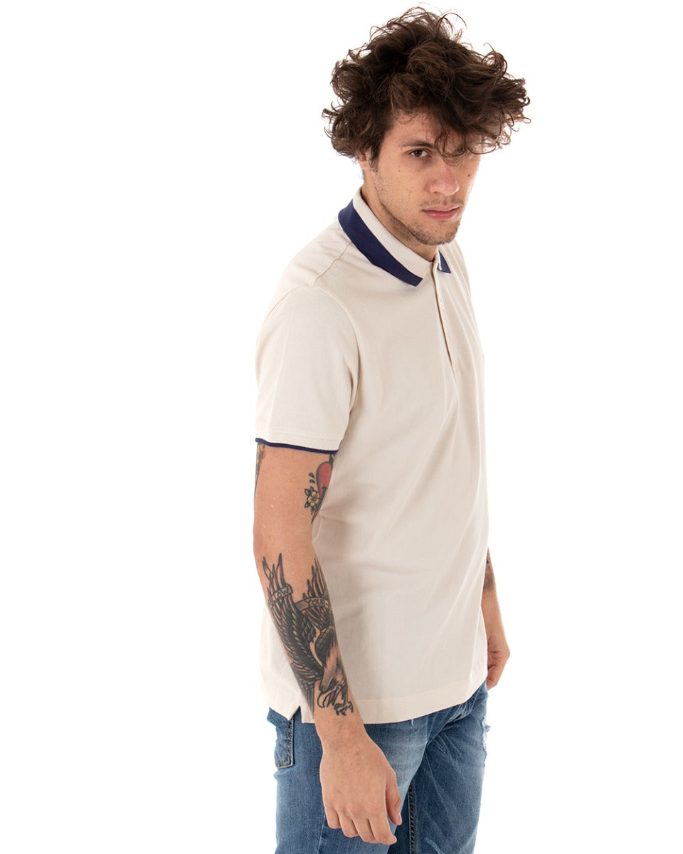 T-shirt Uomo Polo Invicta Piquet Logo Colletto Casual Bottoni Beige GIOSAL-TS2491A