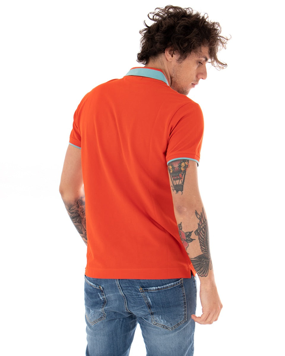 T-shirt Uomo Polo Invicta Piquet Logo Colletto Casual Bottoni Arancione GIOSAL-TS2492A
