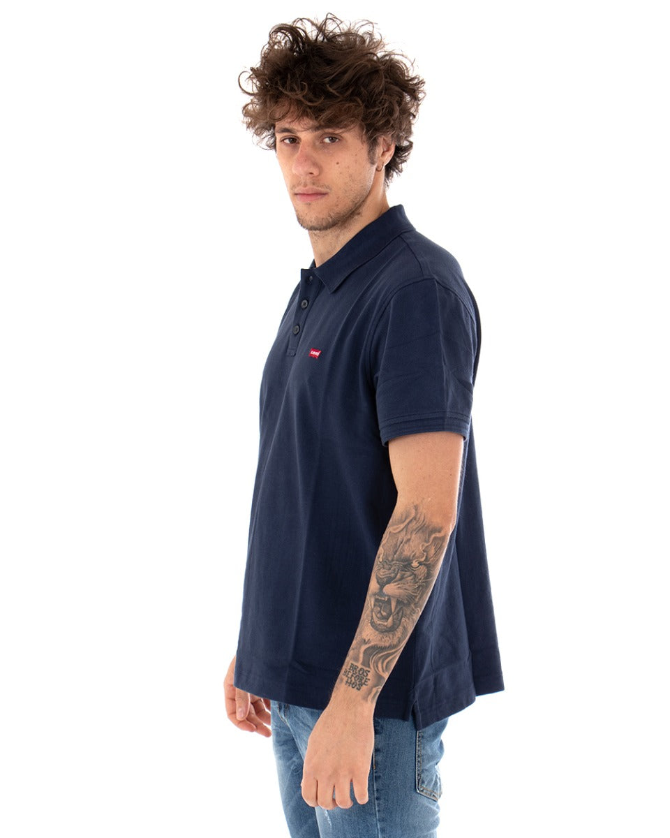 Polo Uomo T-shirt Levi's Logo Small Colletto Tinta Unita Blu Casual GIOSAL