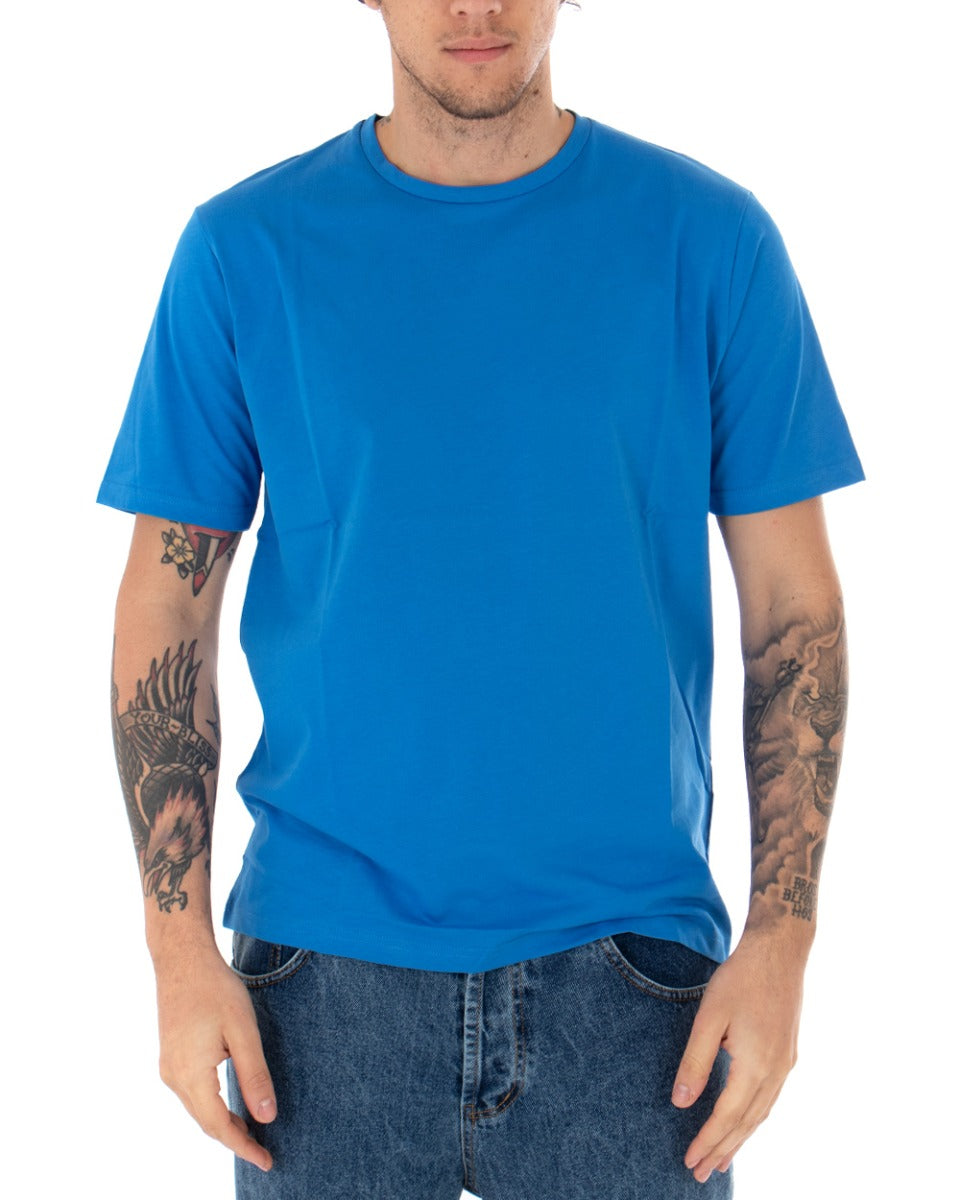 T-shirt Uomo Maniche Corte Tinta Unita Blu Royal Casual Girocollo GIOSAL-TS2513A