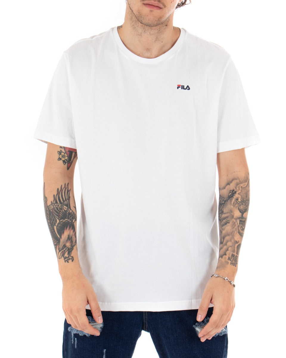T-shirt Uomo Fila Logo Piccolo Unwind Bianco Cotone Casual Maniche Corte GIOSAL