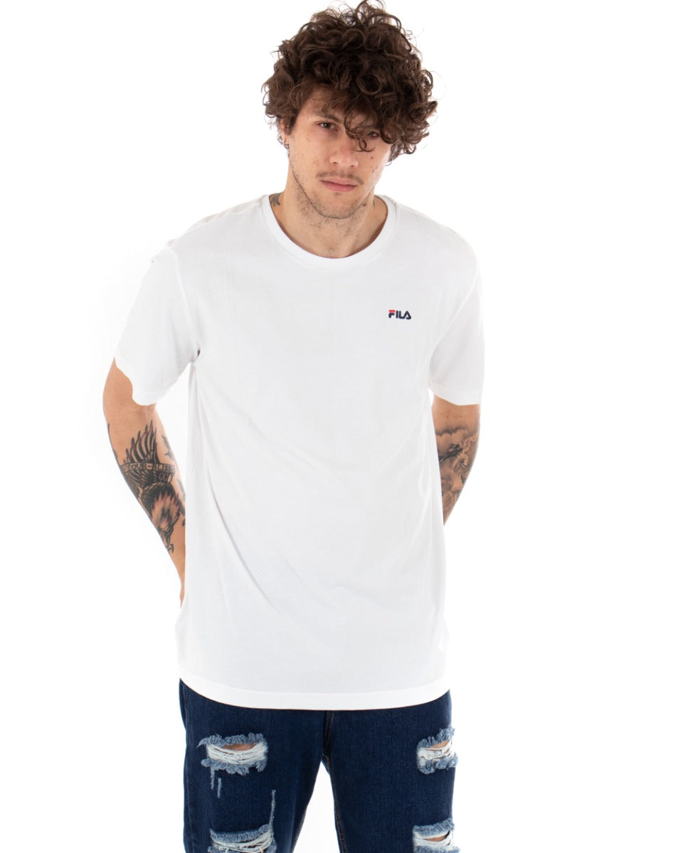 T-shirt Uomo Fila Logo Piccolo Unwind Bianco Cotone Casual Maniche Corte GIOSAL