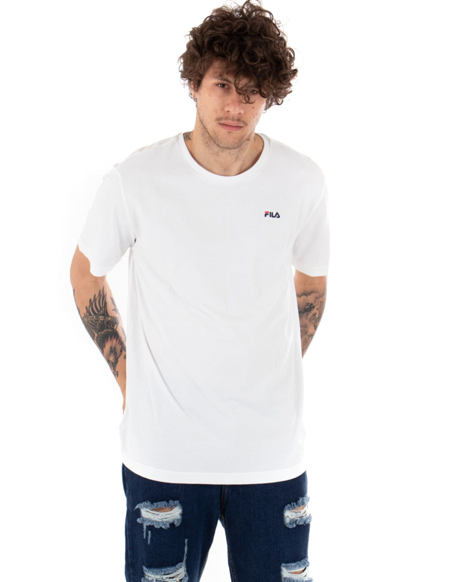 T-shirt Uomo Fila Logo Piccolo Unwind Bianco Cotone Casual Maniche Corte GIOSAL-TS2536A